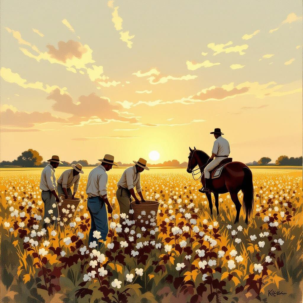 Cotton Pickers in Evening Light, Social Realism Style