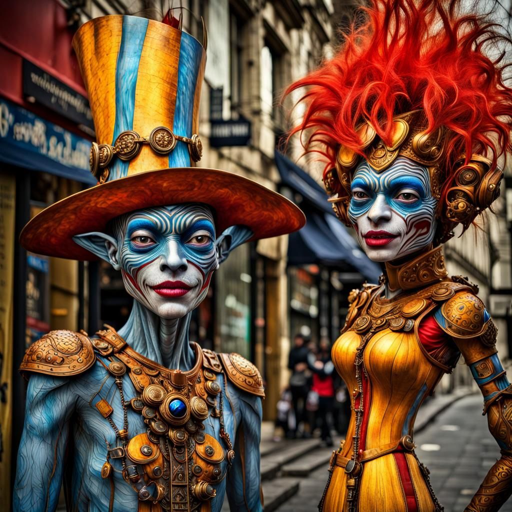 Photorealistic Aliens in Exotic Fashion, Detailed Photograph...