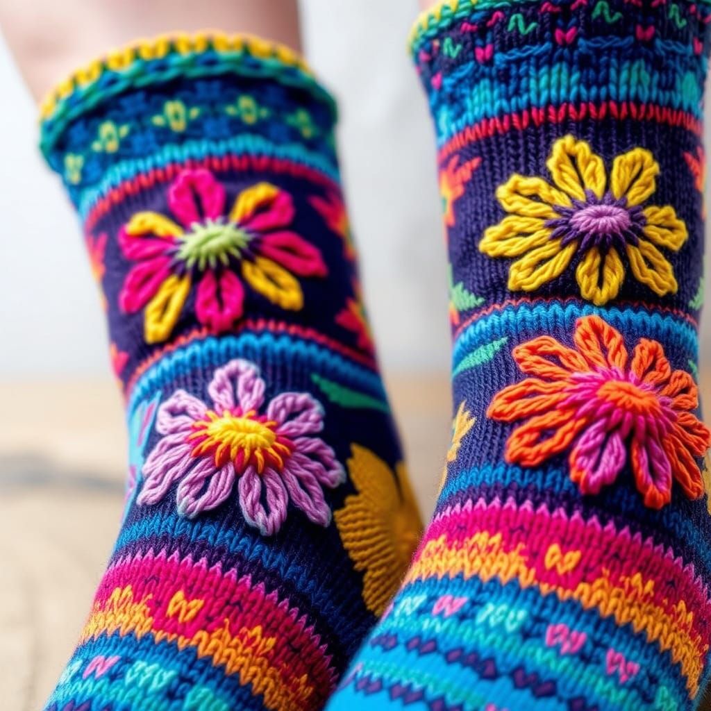 Colorful Knitted Hippie Socks Close-up