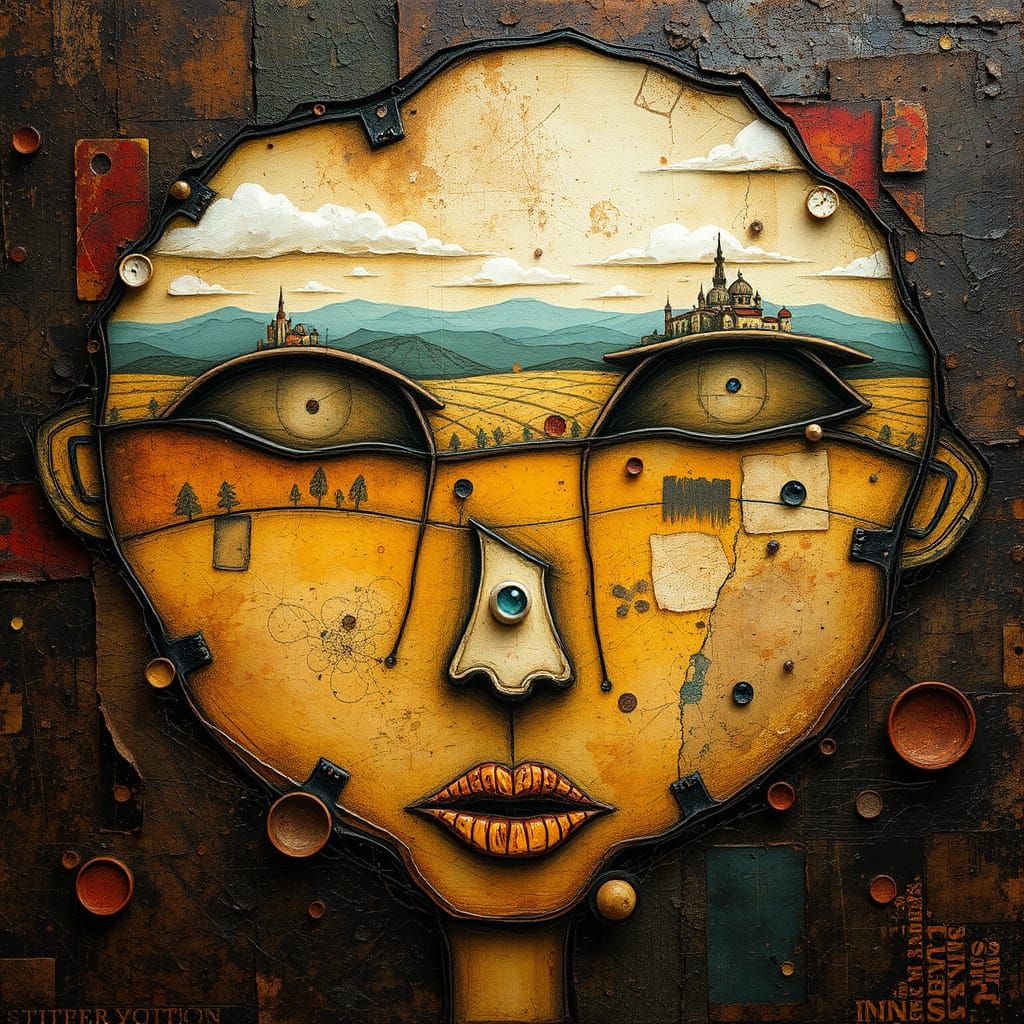 Face-Like Landscape in Encaustic Mixed Media