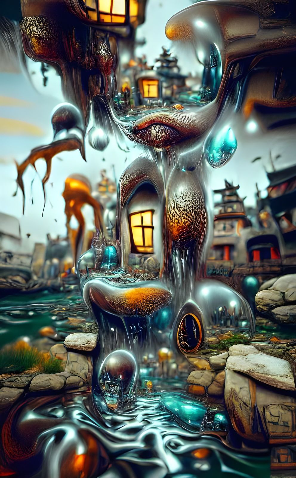 Cartoon Town Inspired by Sci-Fi Fantasy Art
