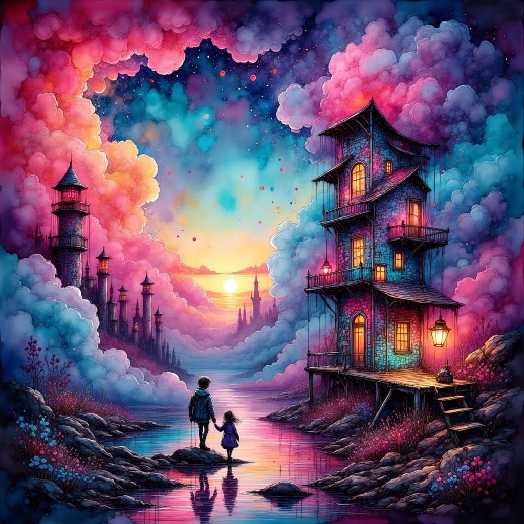 Dreamlike Landscape in a Cyberpunk Aesthetic