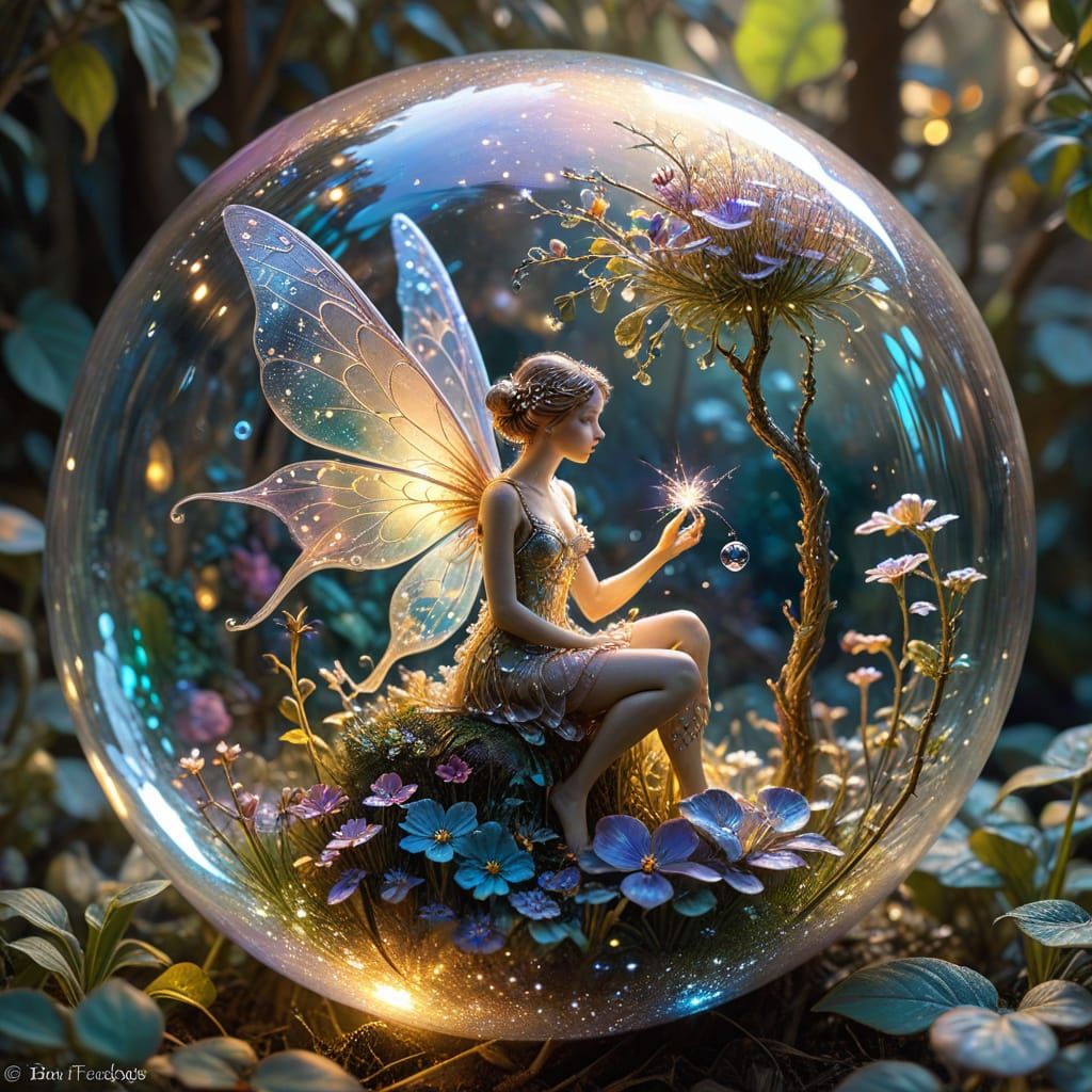 Ethereal Fairy Garden in Shimmering Bubble