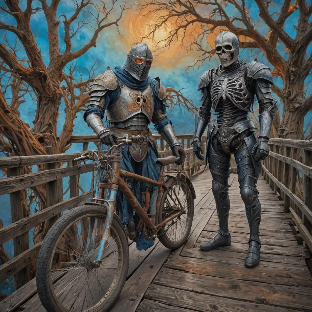 Surreal Gothic Knight's Silent Scream in Psychedelic Oil Pai...