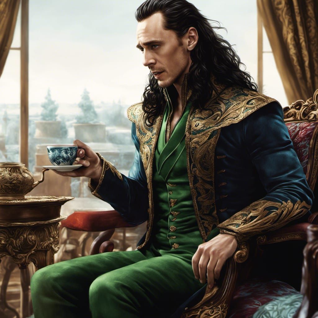 Loki Tom Hiddleston Having Tea: Comic Book Art