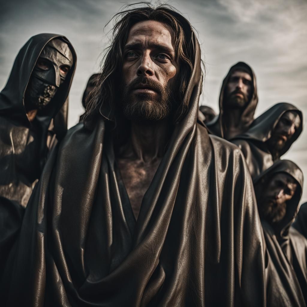 Hyperrealistic Jesus with Disciples in Latex Mask