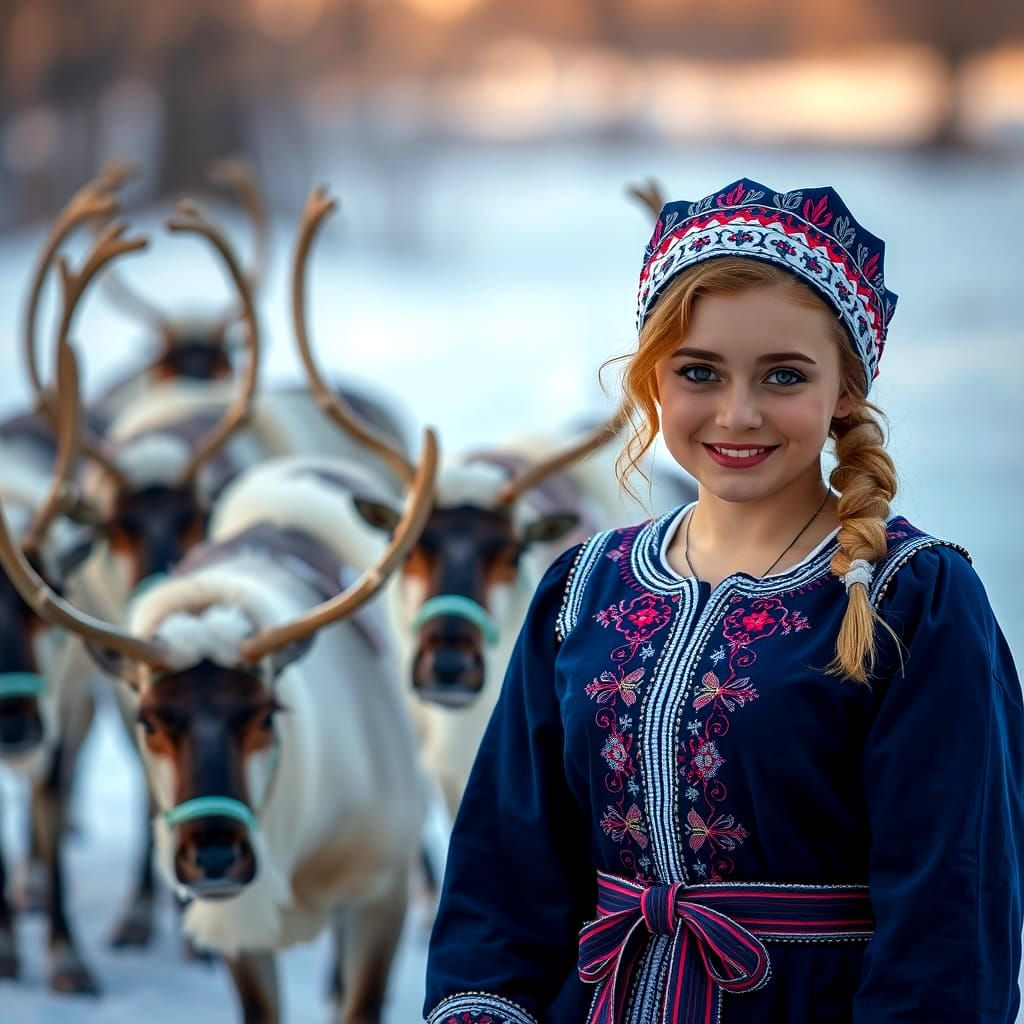 Finnish Lapland National Costume in Traditional Dress