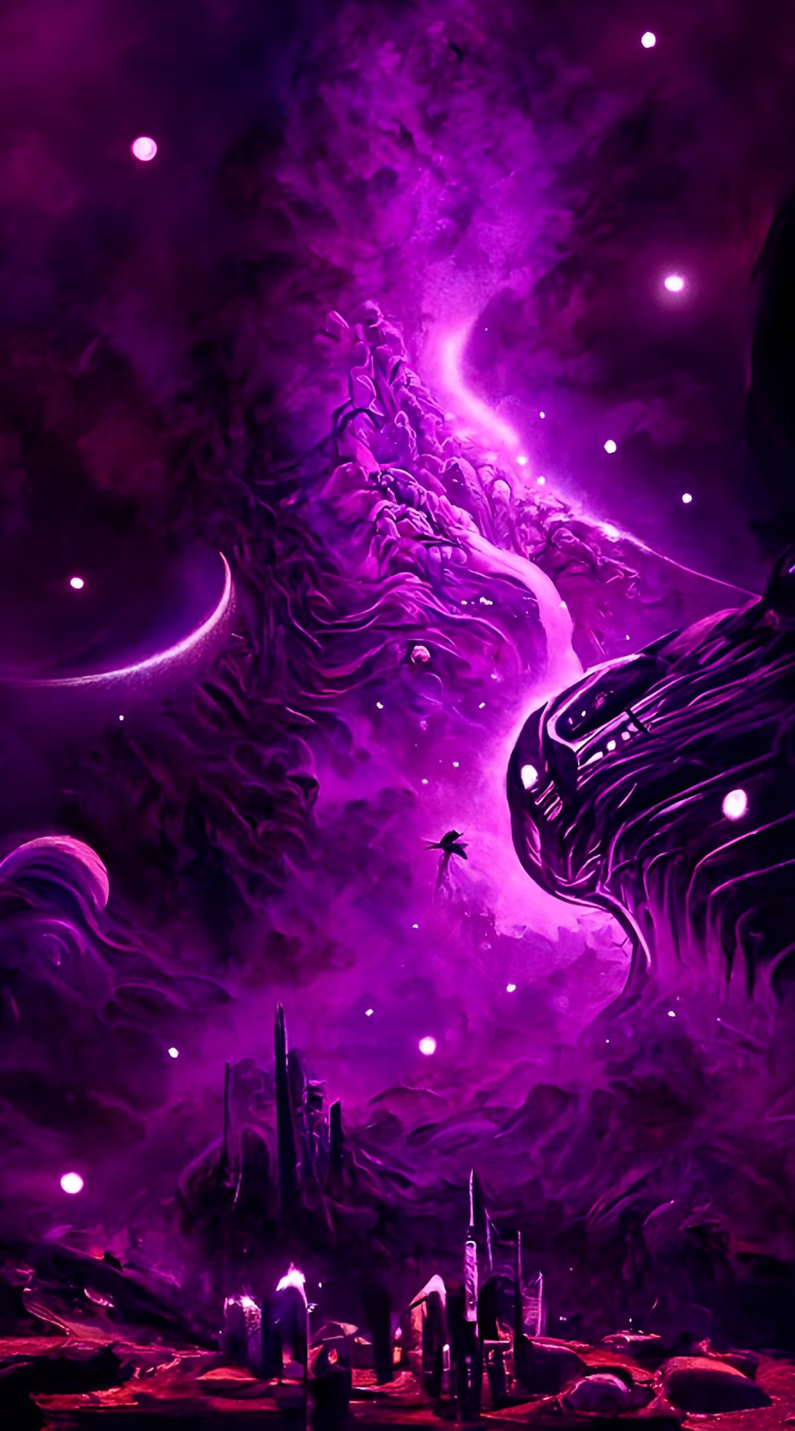 Dreamlike Cosmic Landscape in Expressionist Style