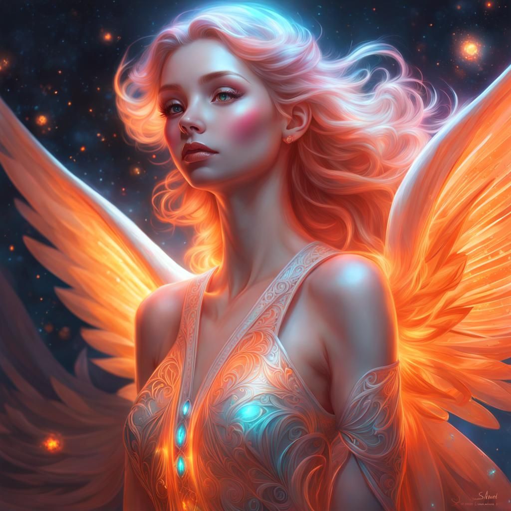Cosmic Glass Angel in Dreamlike Digital Art