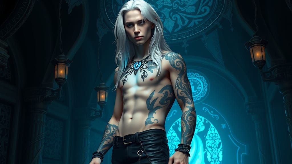 Gothic Vampire LeStat in Intricate Black Leather and Biolumi...