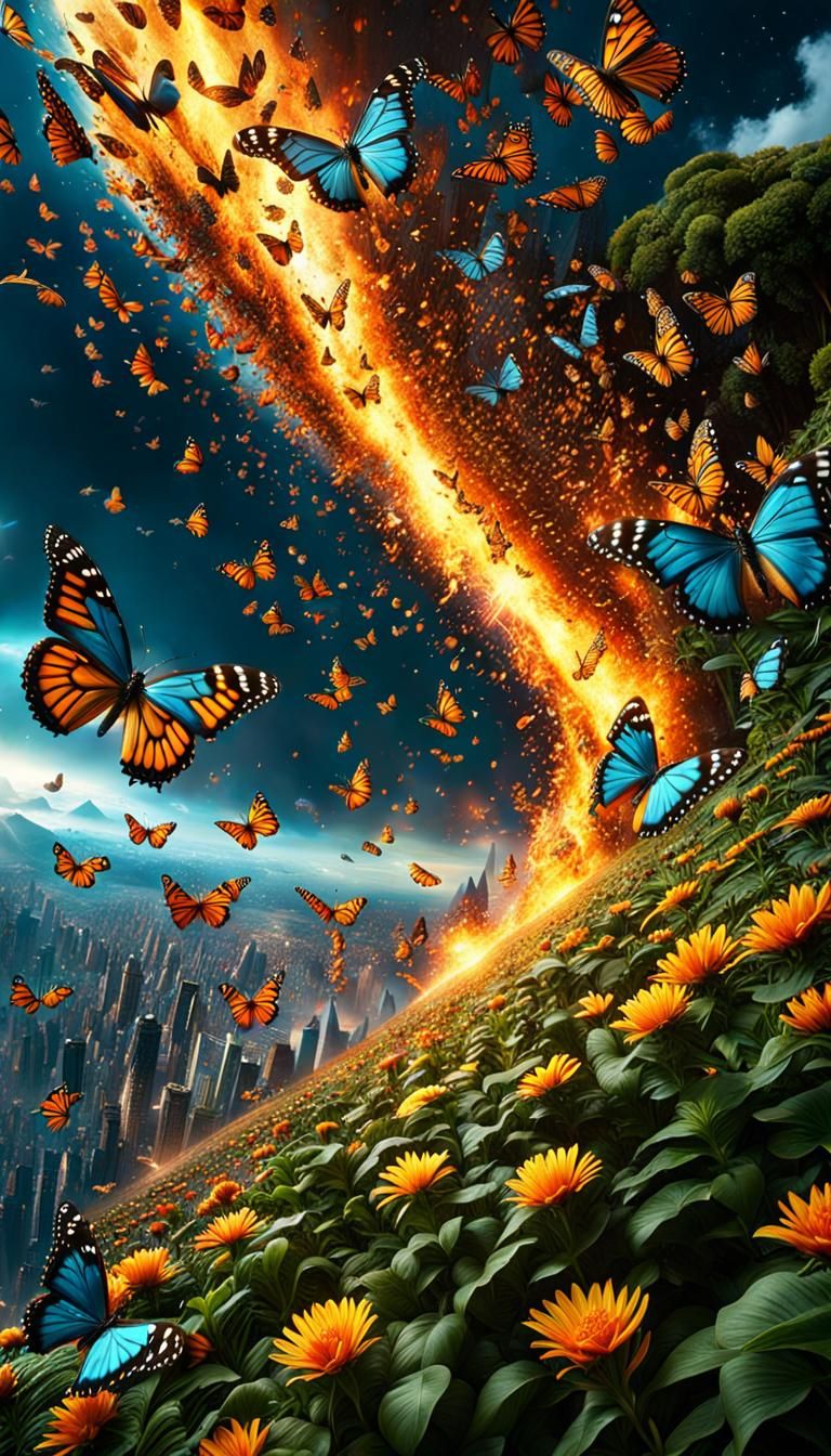 Epic Explosion with Butterfly Effect in Digital Art