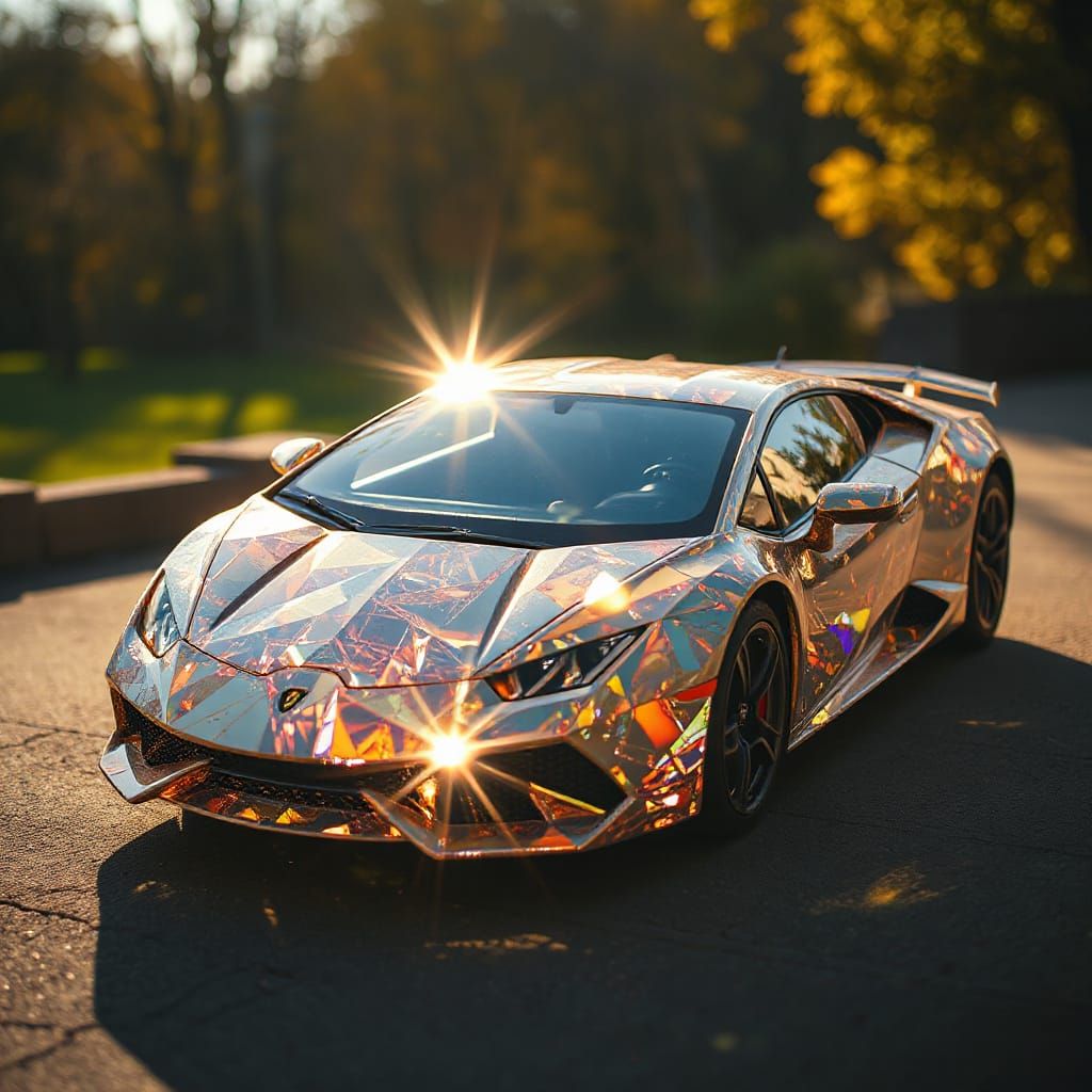 Glass Prism Lamborghini in Golden Light