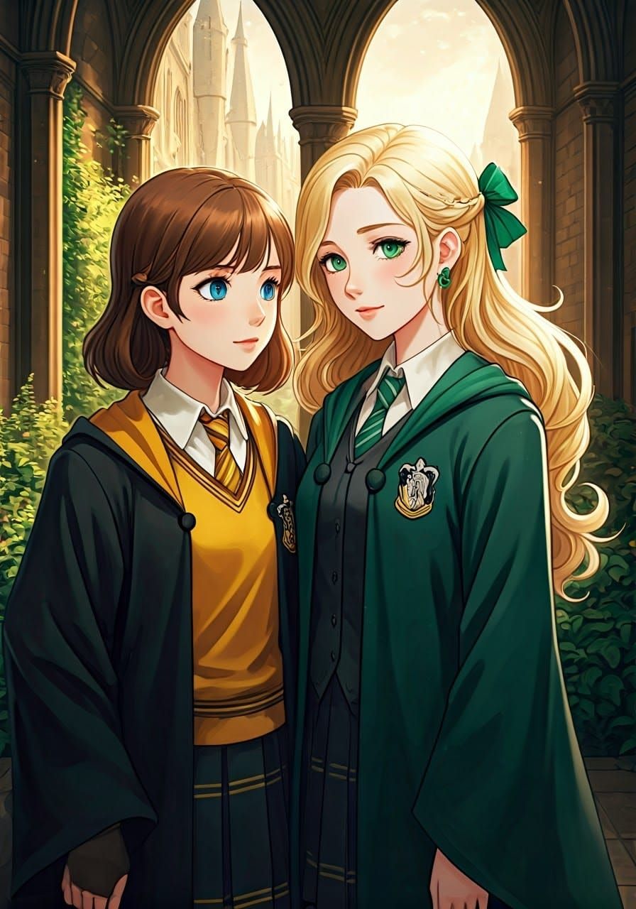 Hogwarts Students in Courtyard, Ghibli-Inspired Art
