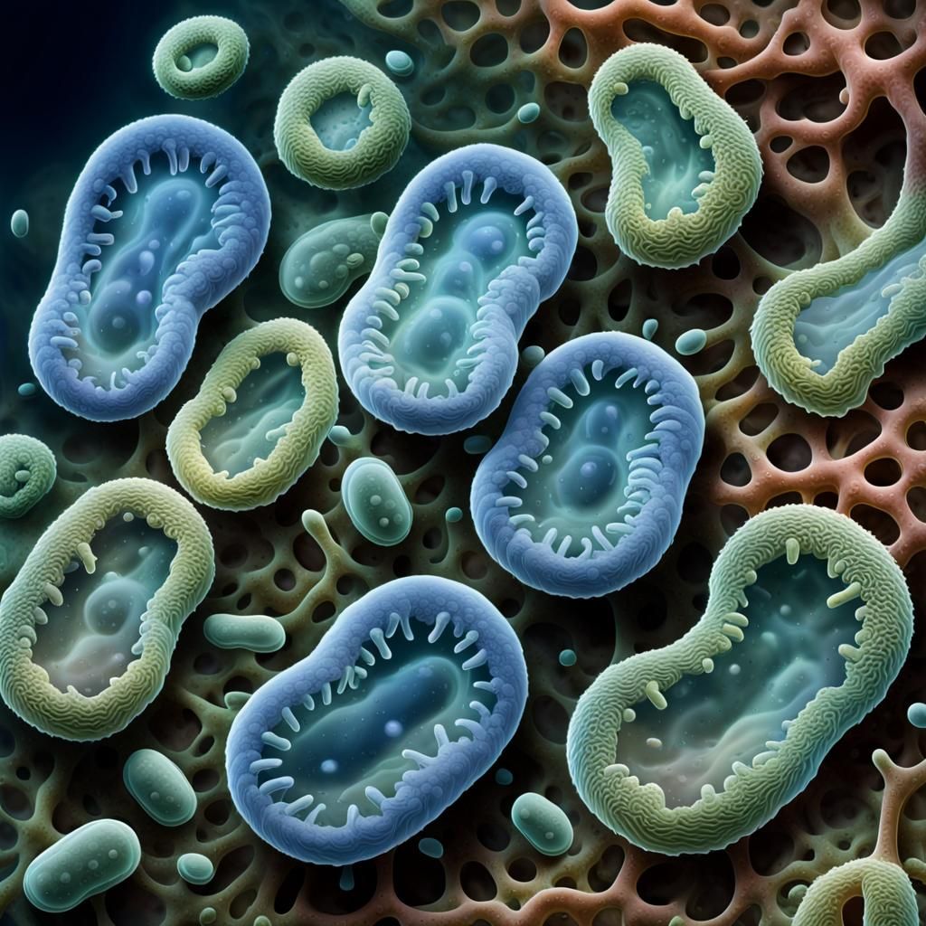 Detailed View of Single-Celled Amoebas