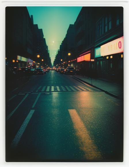 Night Street Scene in Polaroid Style