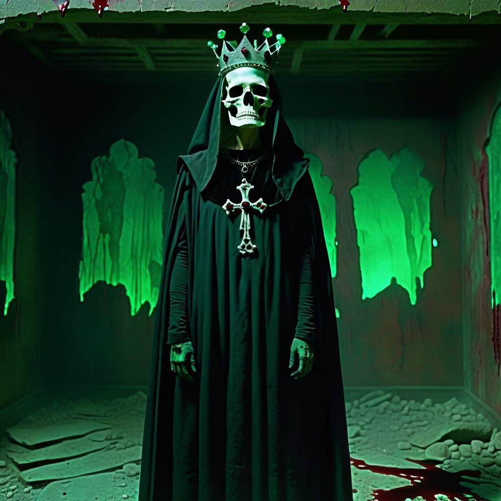 Skull Masked Queen in Throne Room: Cinematic Still