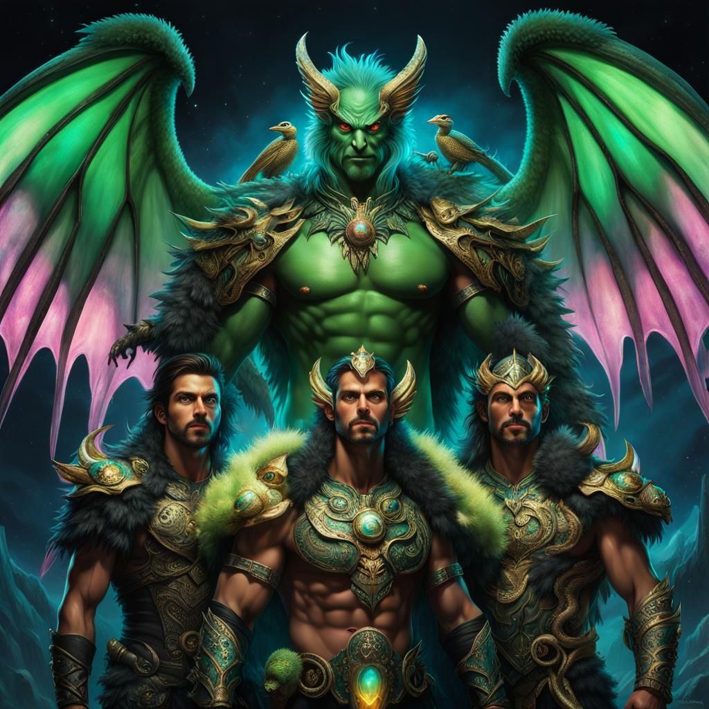 Bioluminescent Green Men in Hellscape