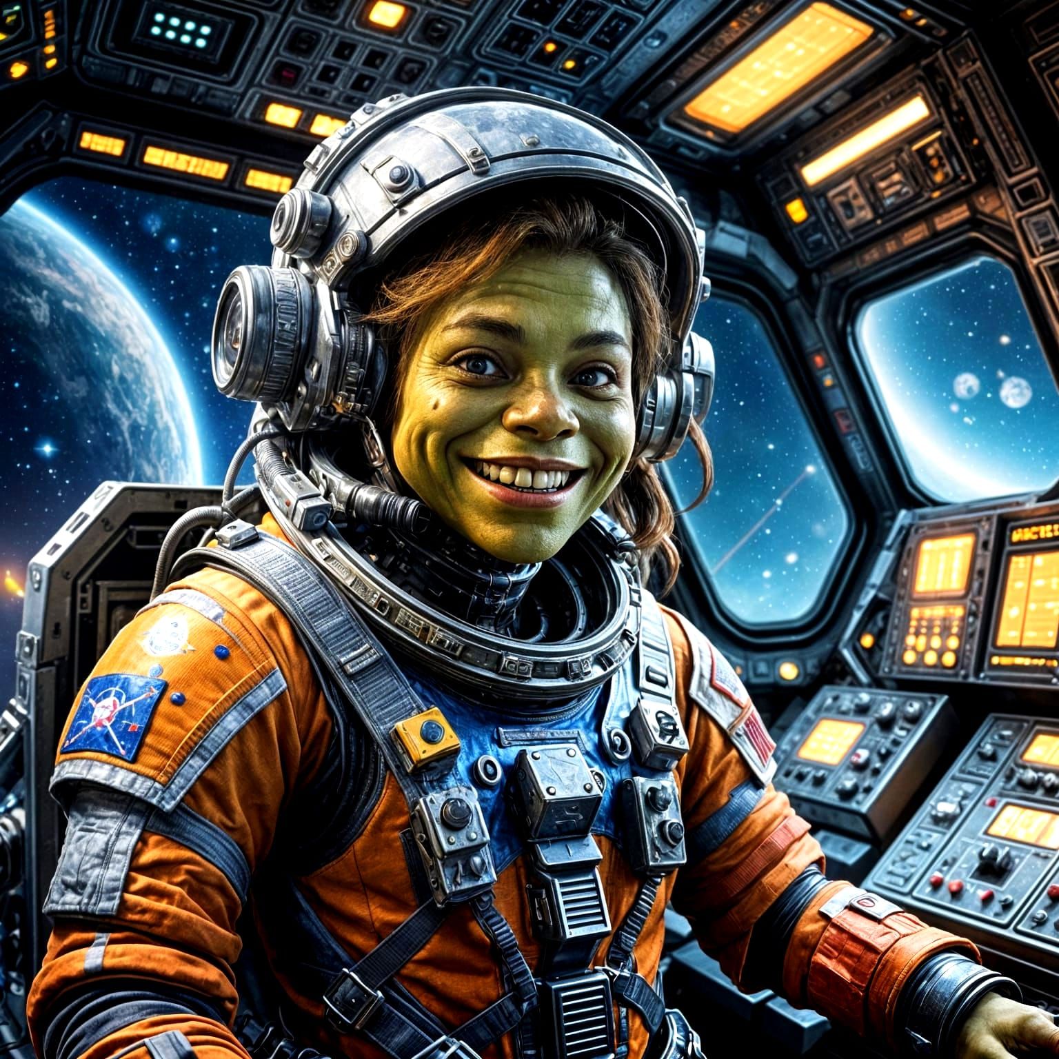 Female Space Explorer in Epic Sci-Fi Landscape