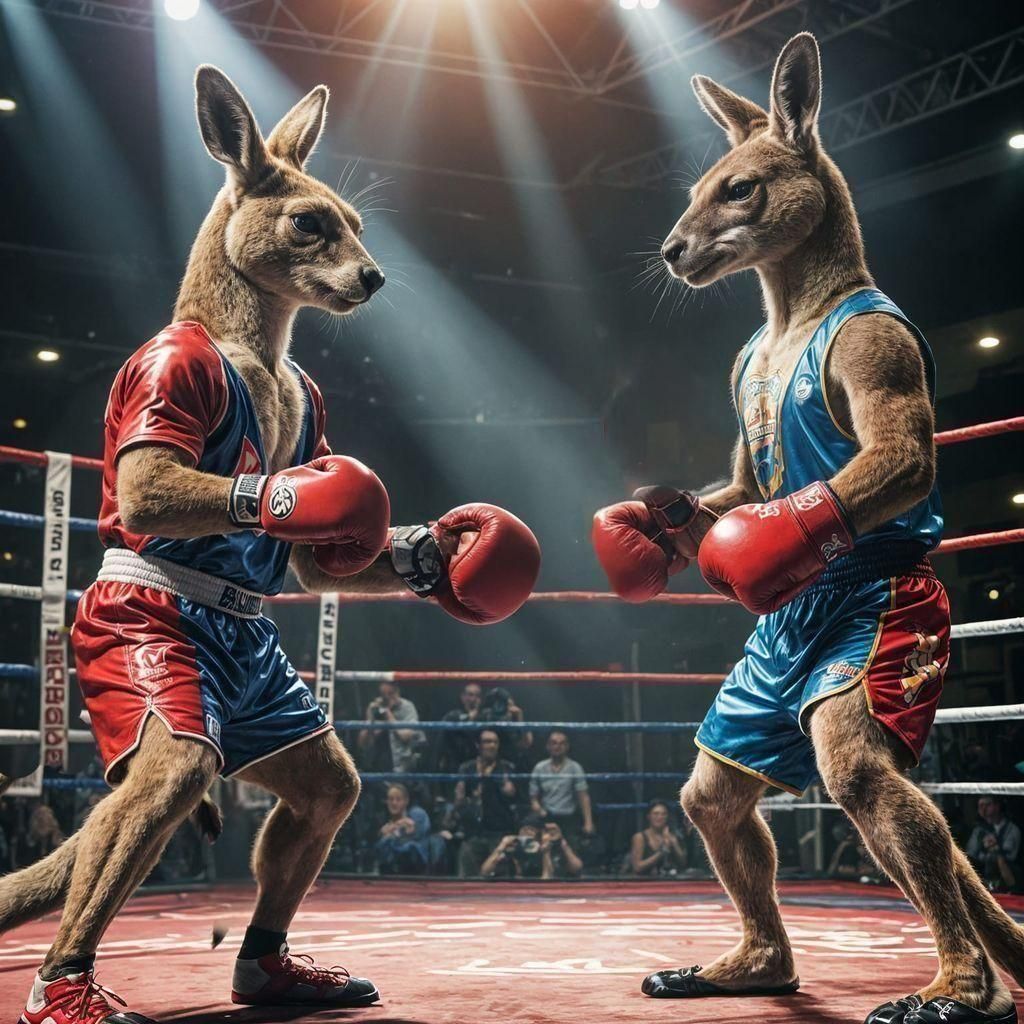 Kangaroos Boxing in a Ring with Gloves