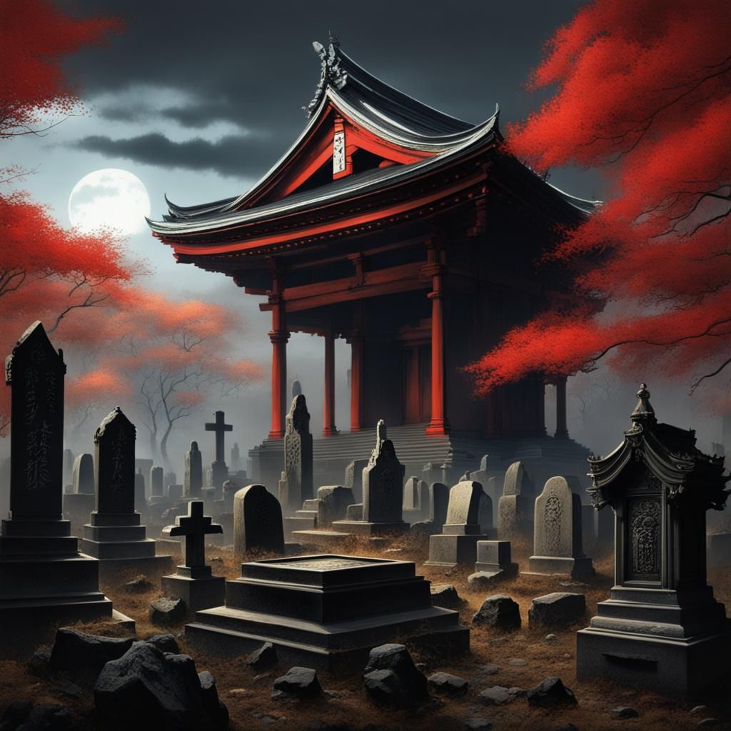 Horror Graveyard Shrine in Japanese Temple