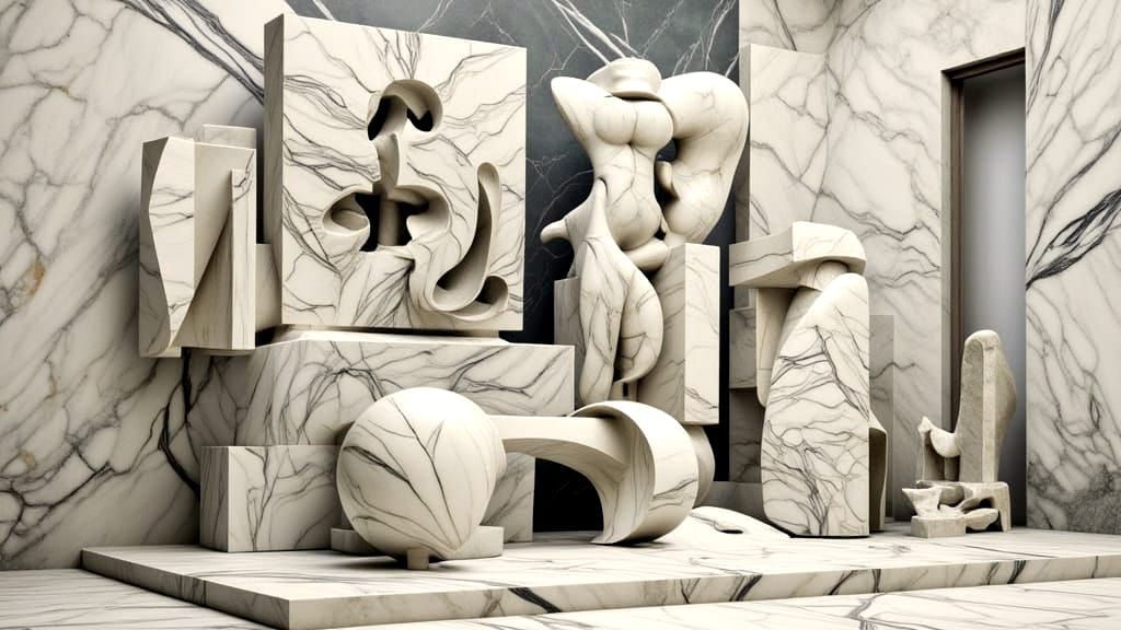 Surreal Monumental Marble Sculpture in Dark, Veined Stone