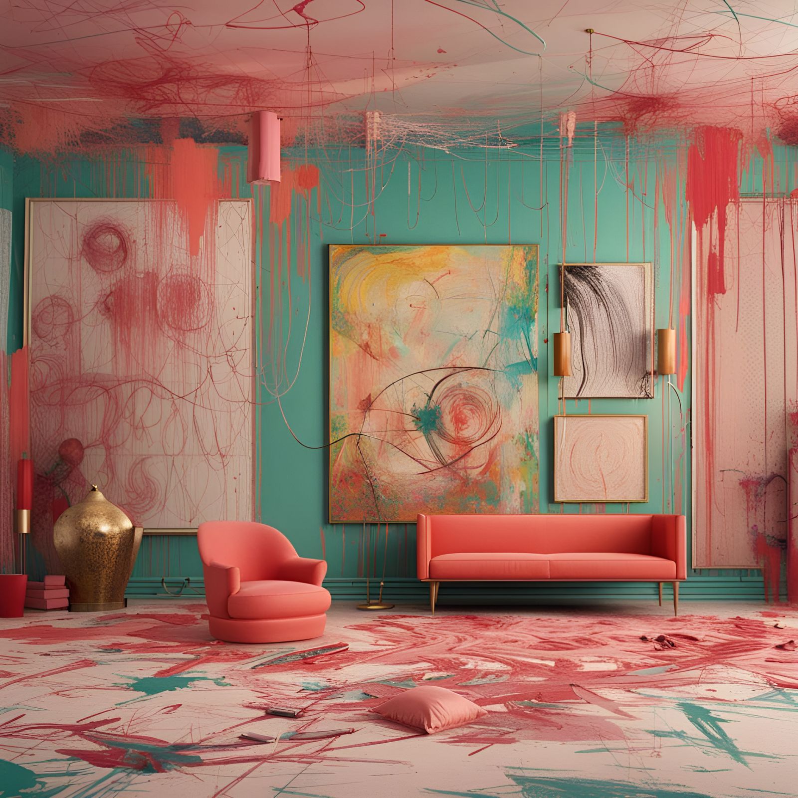 Kitsch interior space inspired by Cy Twombly's art