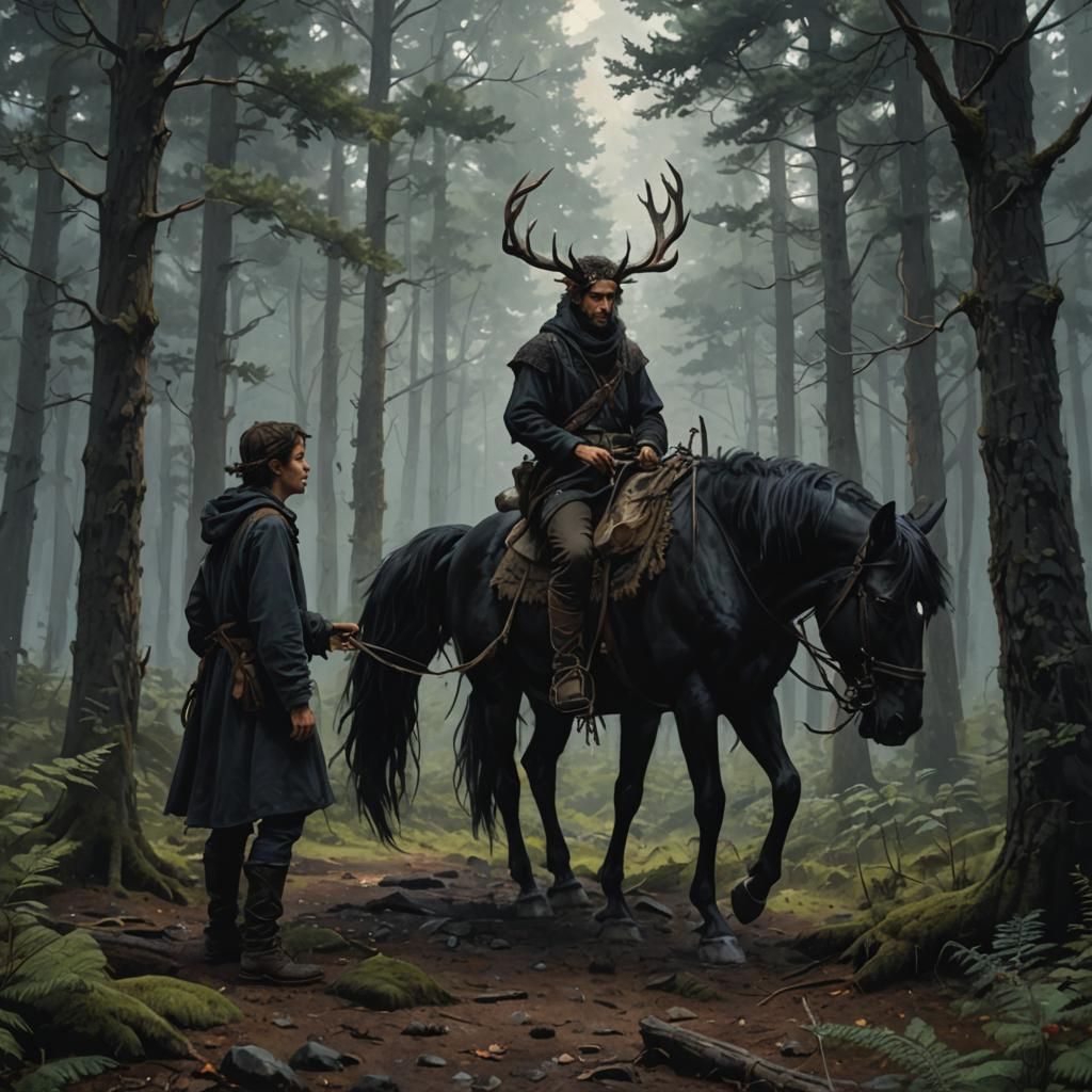 Antlered Rider Encounter in Dark Forest