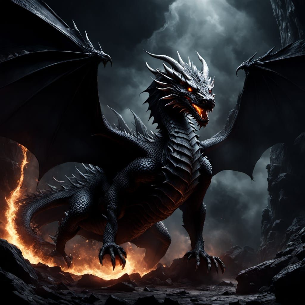 Dark Fantasy Dragon in Underground Cavern