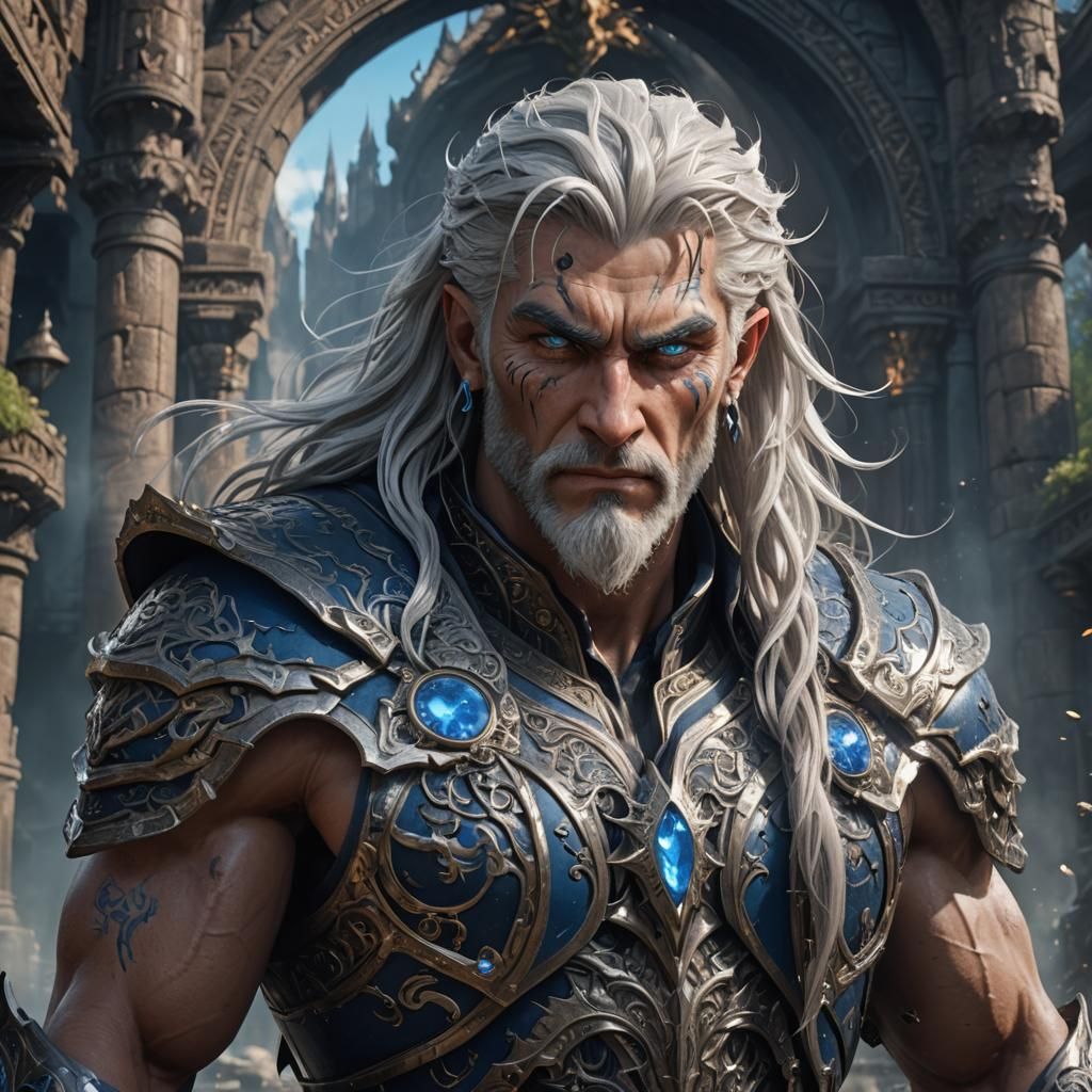 Fantasy Portrait of a Silver-Haired Warrior