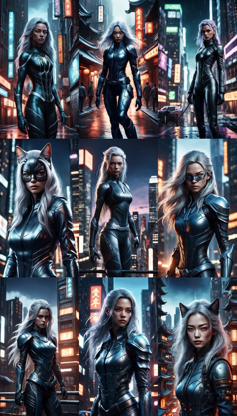 Chinese Felicia Hardy in Photorealistic New York Cityscape