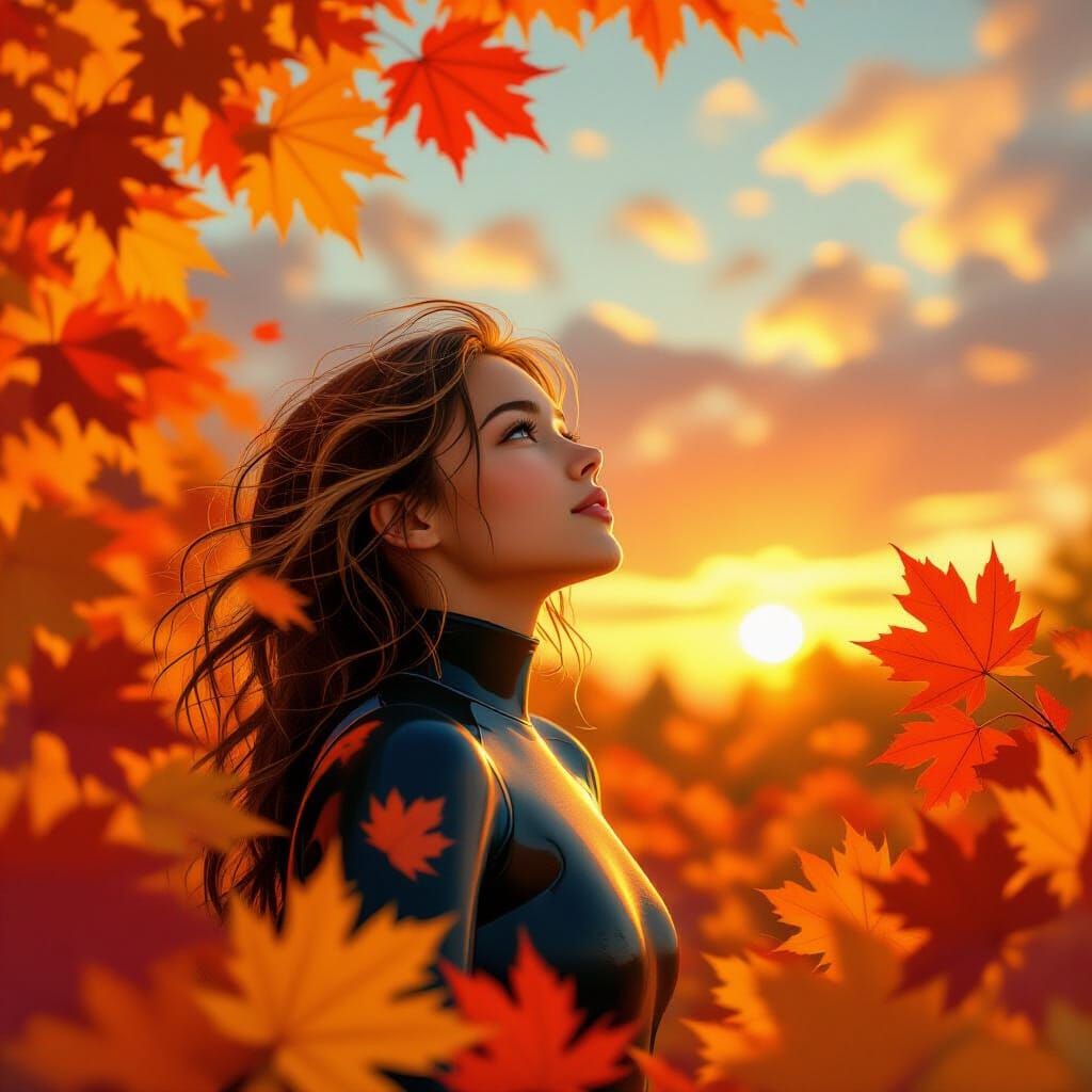 Psychedelic Autumn Girl in Wetsuit