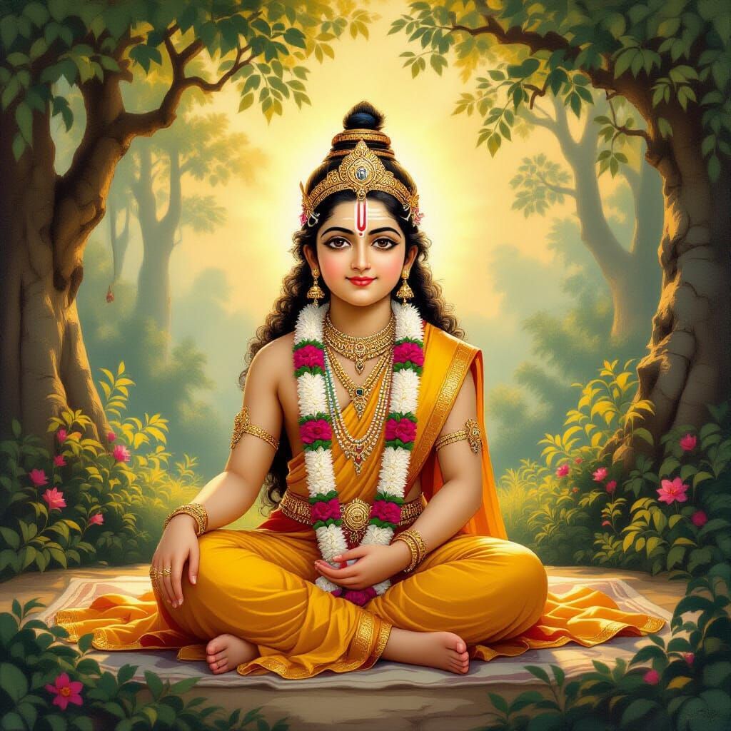 Young Lord Ram with Mata Kausalya in Golden Light