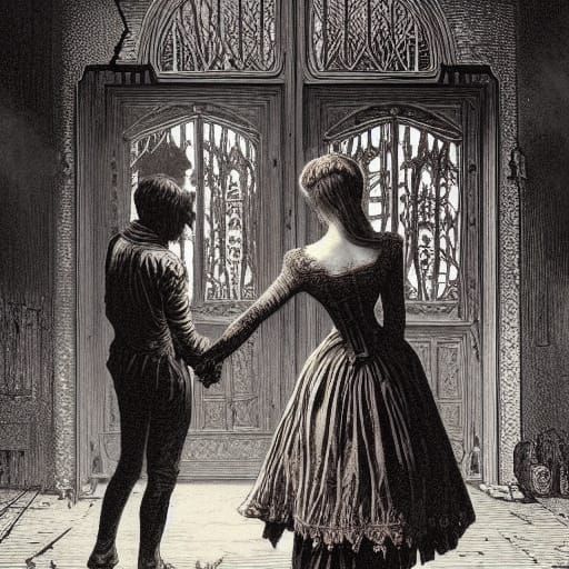 Victorian Children in Front of Haunted House