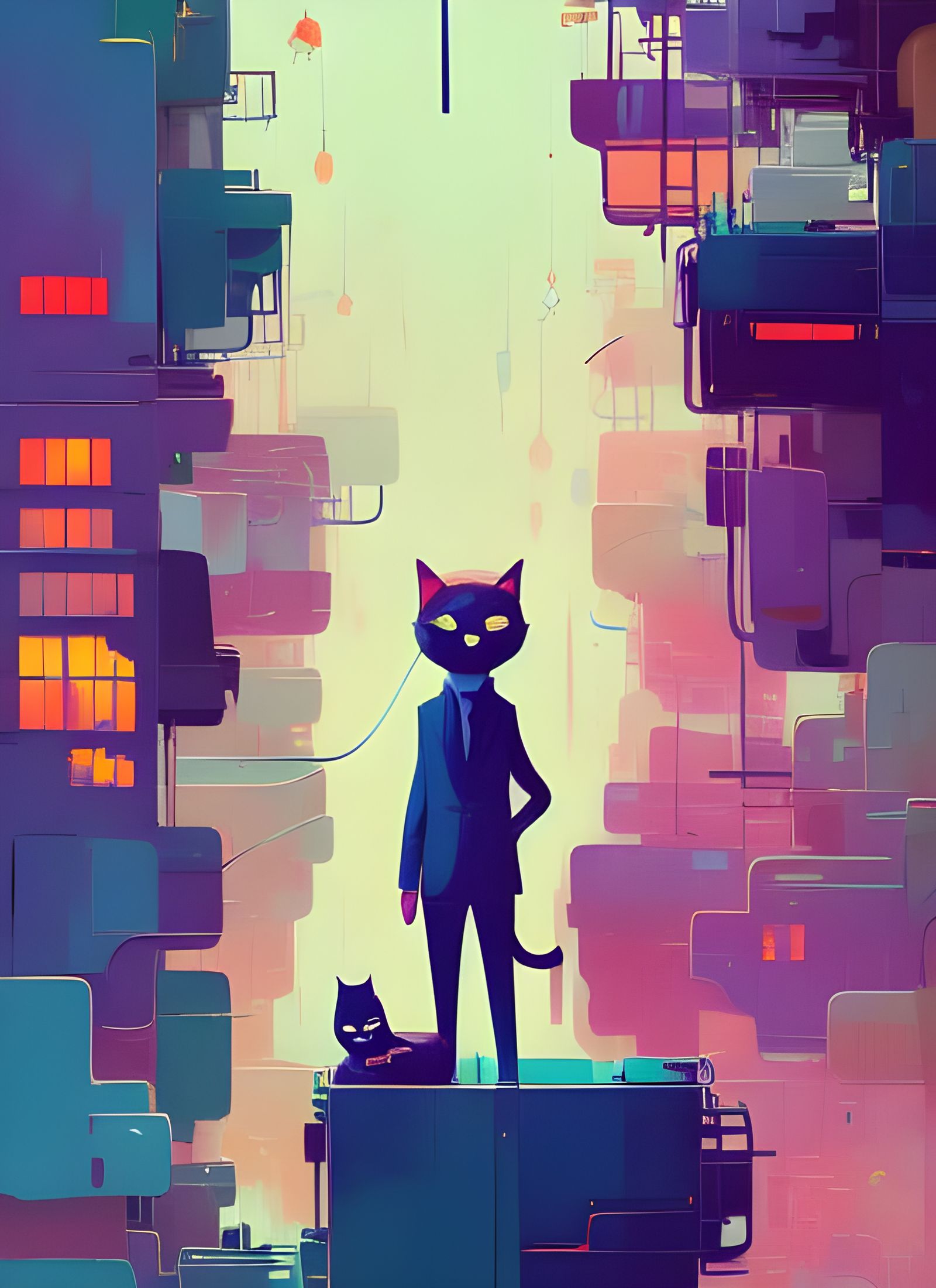 Anthropomorphic Cat in Suit, Composite Art Style