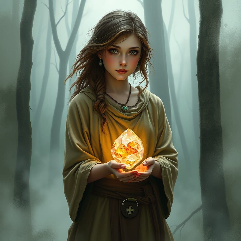 Mystical Forest Scene with Crystal Orb