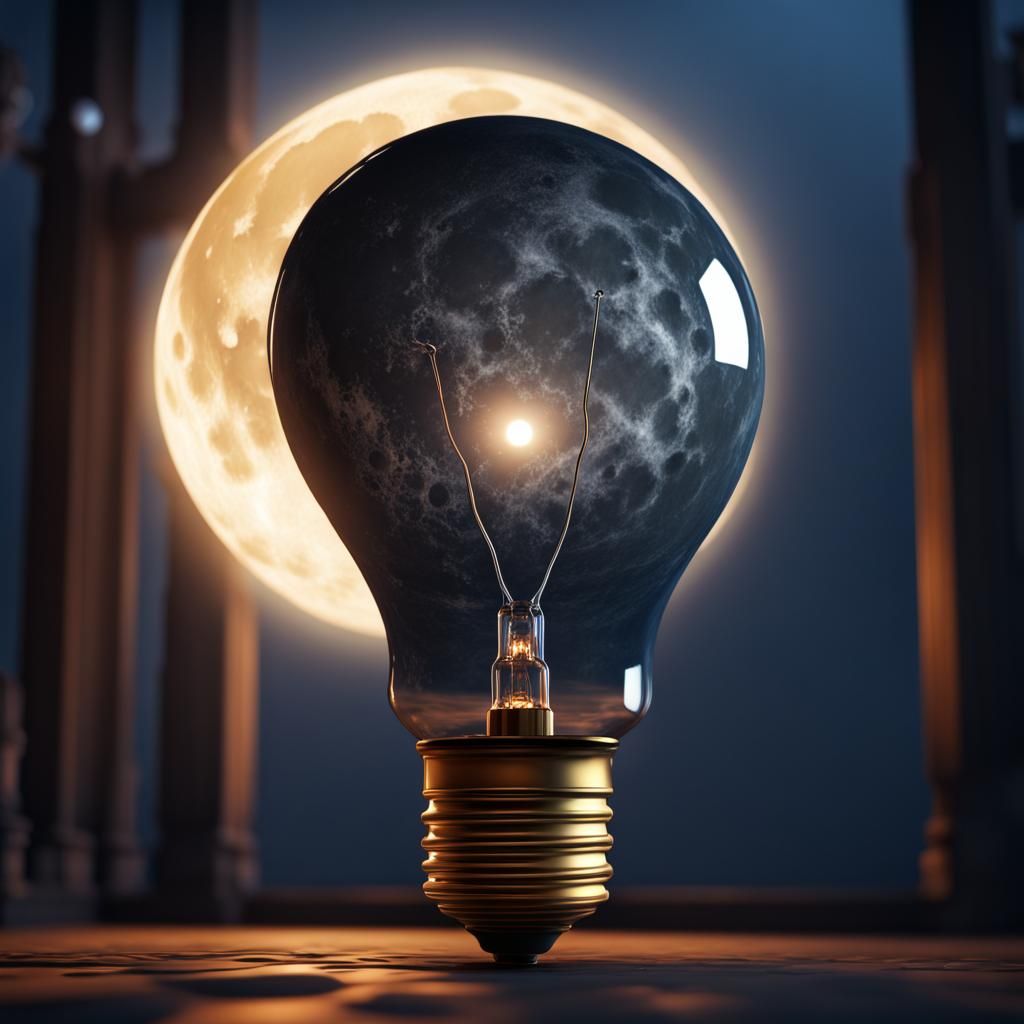 Moon Reflection in a Detailed Light Bulb Painting