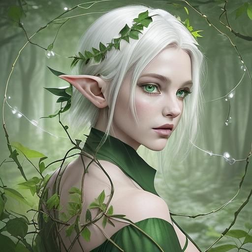 Forest Elf in Lush Flora: Ink Splash Art