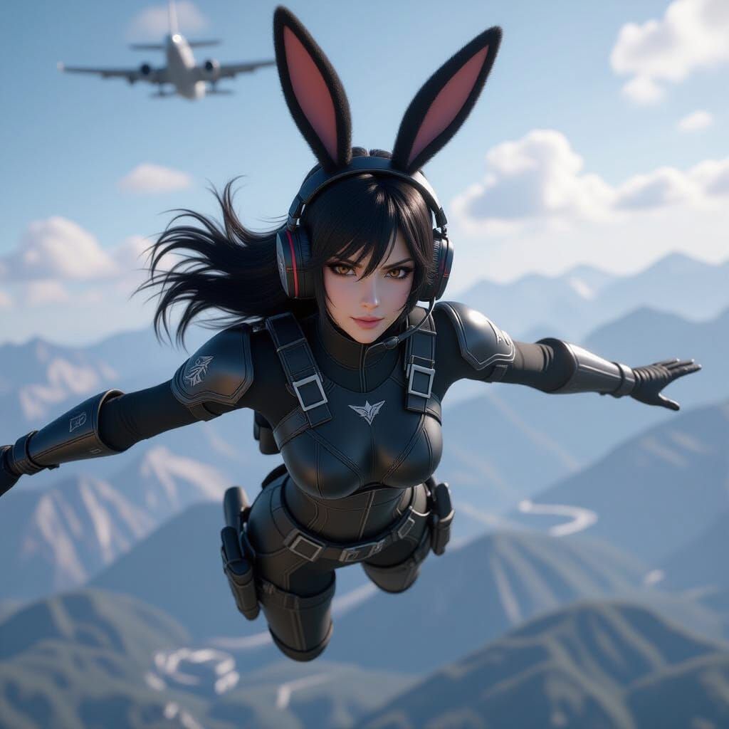Gothic Rabbit Woman Leaps from Plane: Game Cover