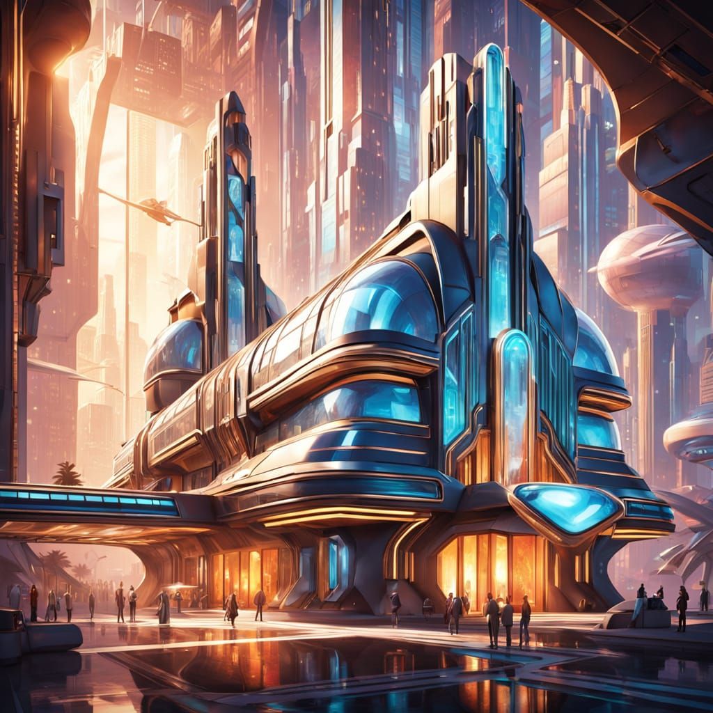 Art Deco Laboratory in a Retro-Futuristic Metropolis