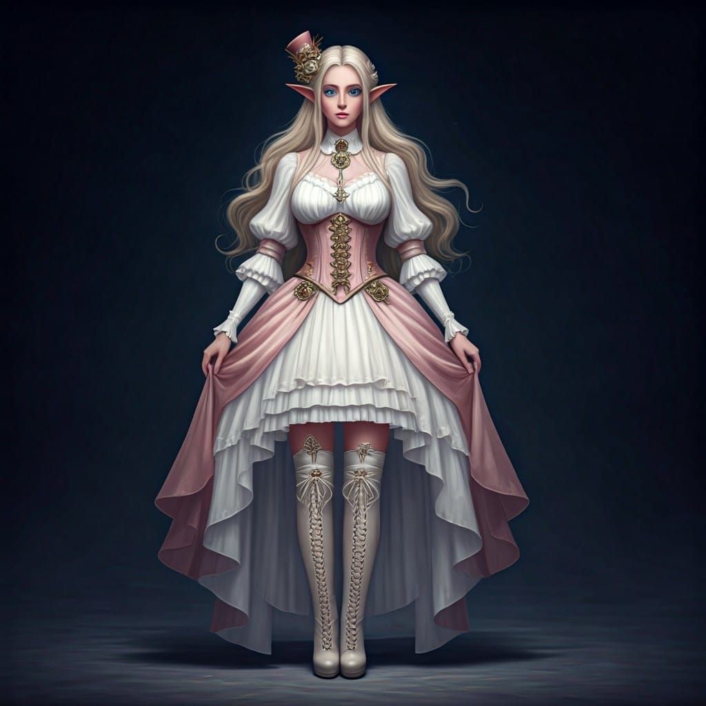Ethereal Steampunk Elf with Pastel Pink Aesthetic