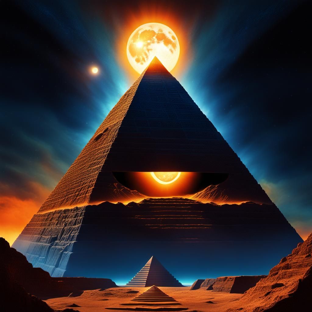 Eye Pyramid with Sun and Moon: Fantasy Art