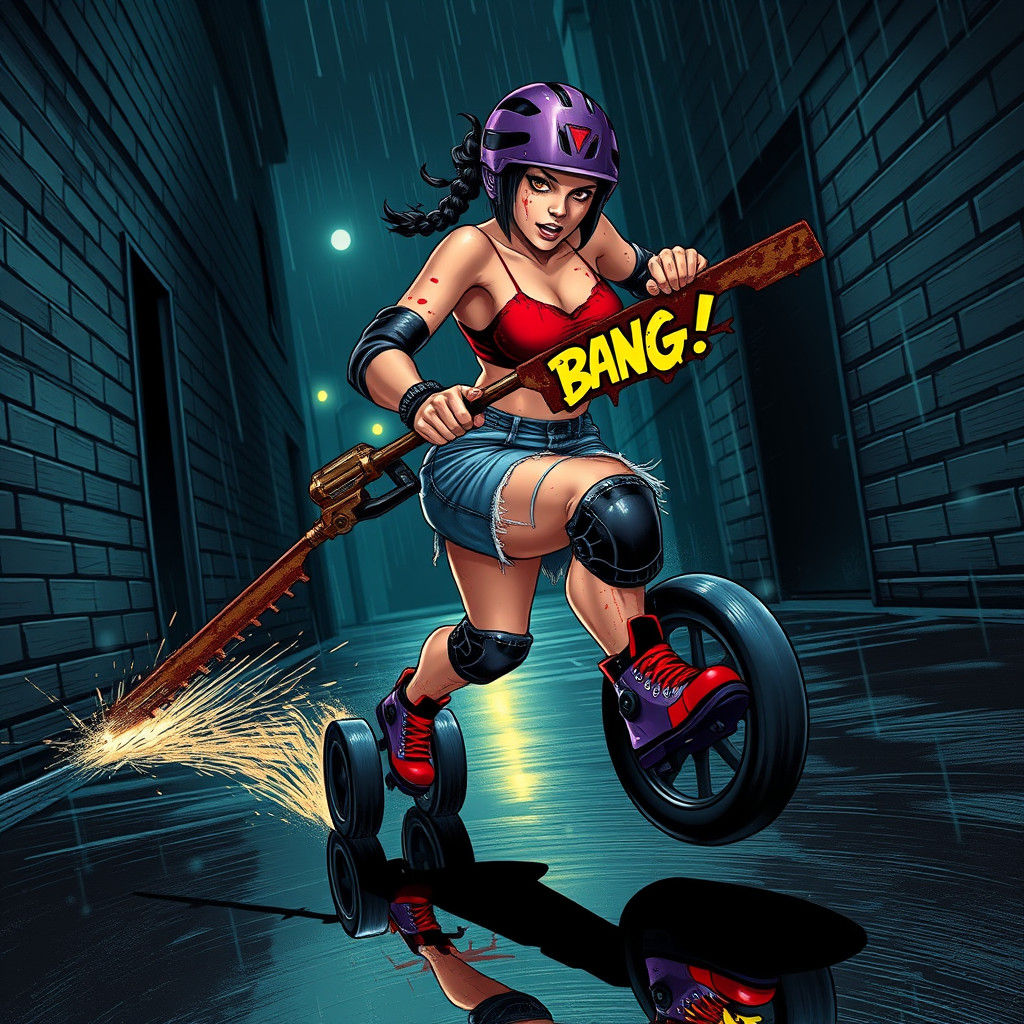 Midnight Alley Skater Ready to Strike in Comic Style