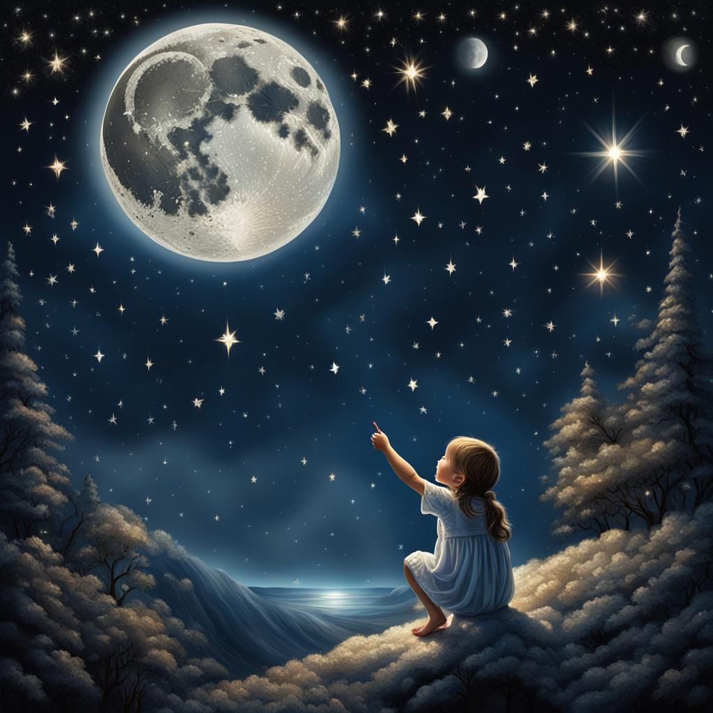 Child Gazing at Diamond Stars: Matte Painting