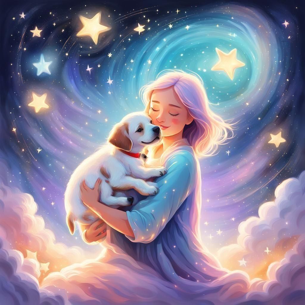 Baby and Dog in Starlight Embrace