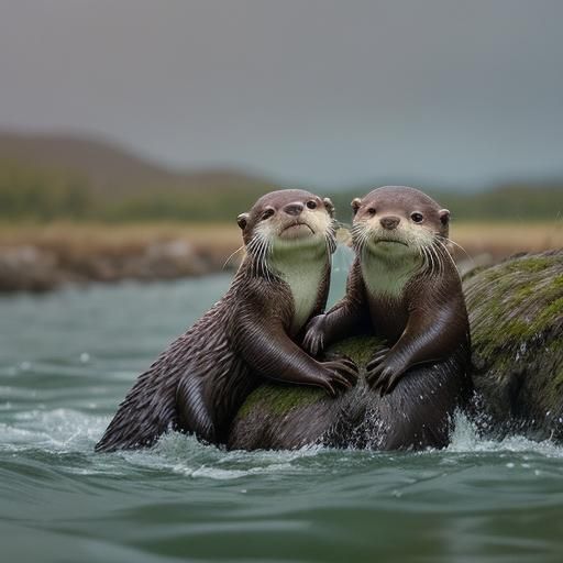 Otters in Natural Habitat: Cinematic Film Still