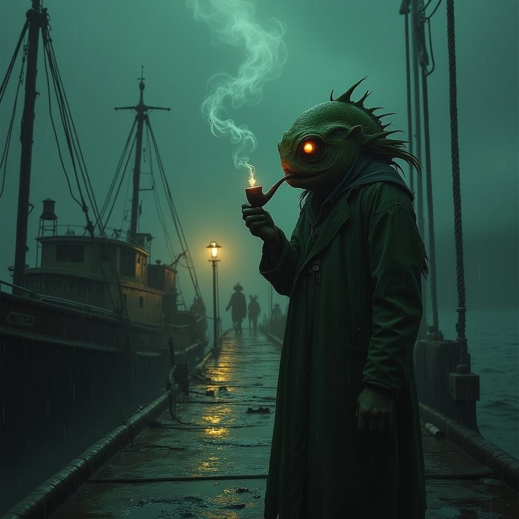 Lovecraftian Horror: Fish Occultist in Noir Setting