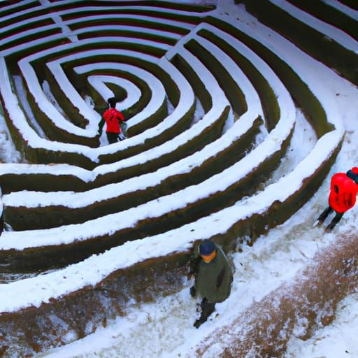 Mountain Garden Maze with Climbers in Winter
