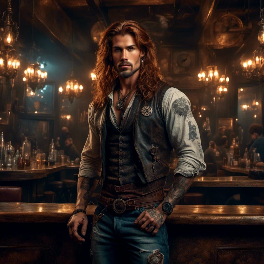 Steampunk Man with Red Hair in Film Still