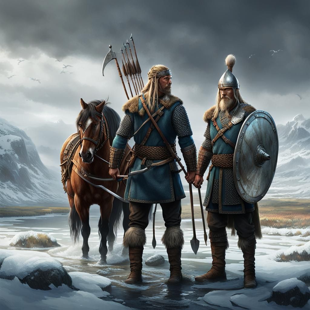 Horse Archer and Viking Face Off in Dark Fantasy