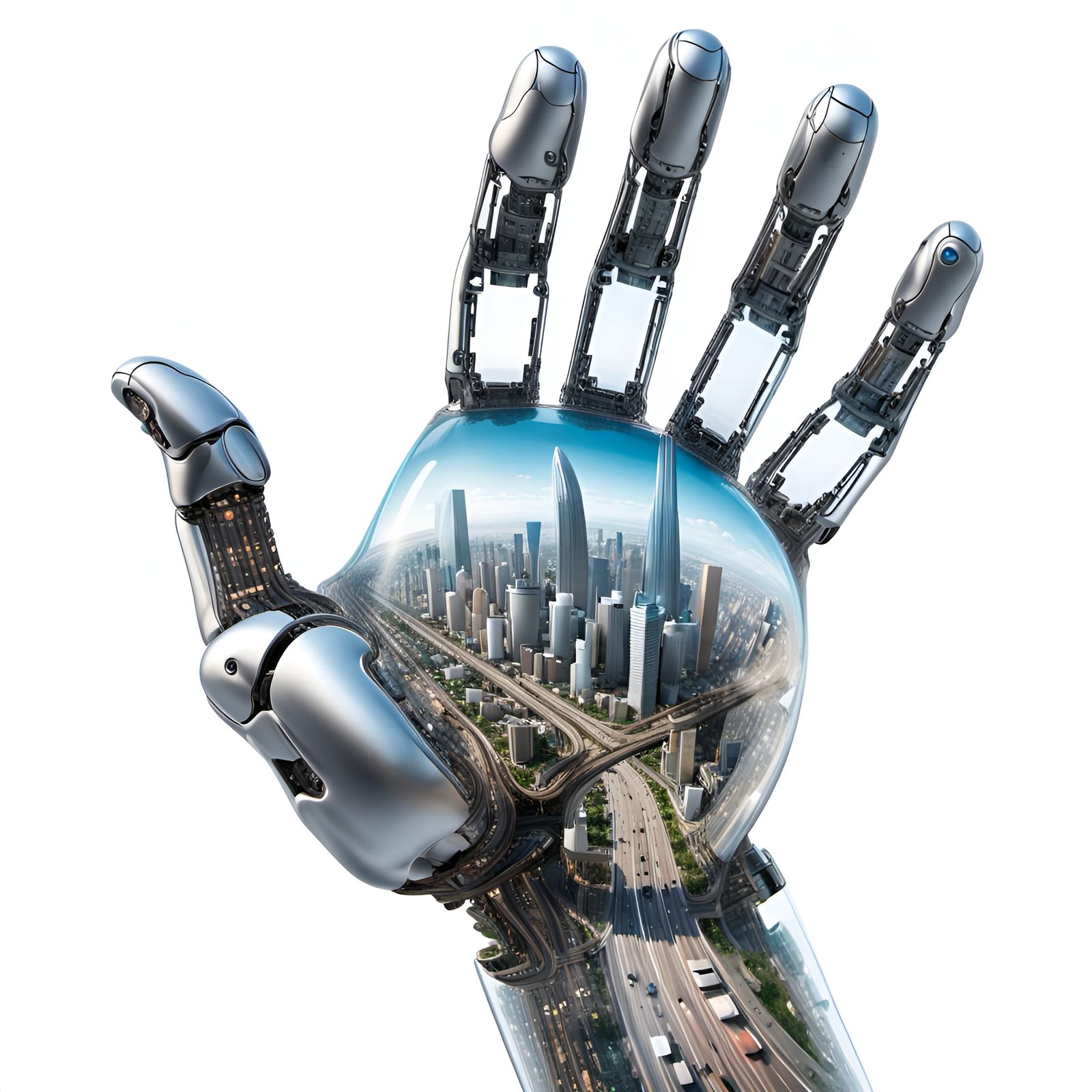 Futuristic City Encased in Glass Hand